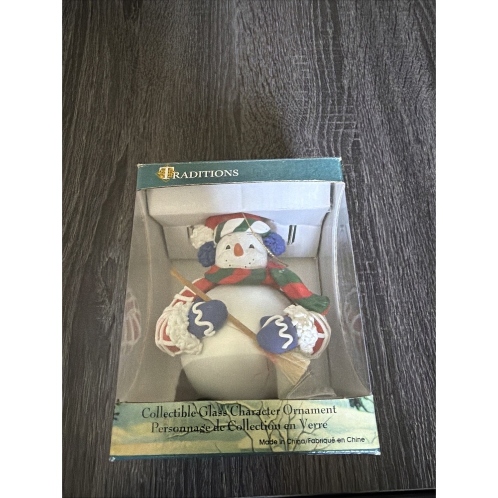 Traditions Collectible Glass Character Ornament Snowman Broom Scarf 10418 New